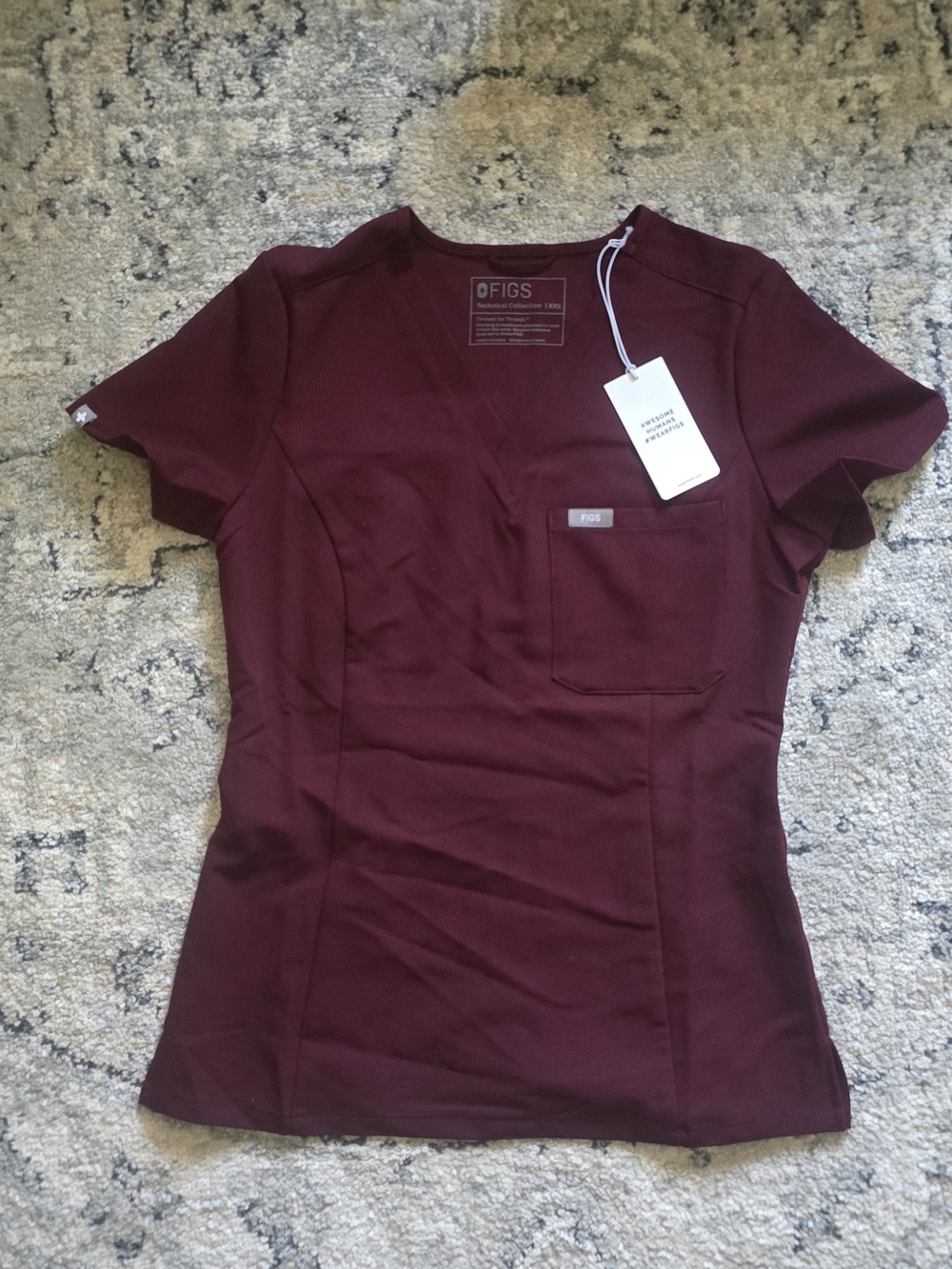 FIGS Women's Maroon V-Neck Scrub Top
